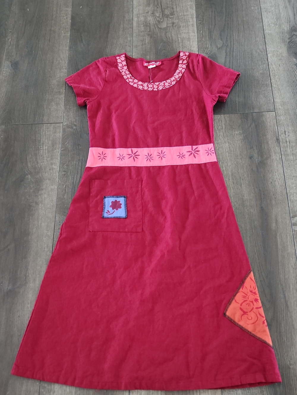 Vintage Crazy Fish 100% Cotton Dress Burgundy Small